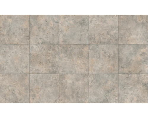 Sol PVC Stellar aspect carrelage gris marron carreaux 40x40 cm largeur 200 cm (au mètre) Revêtement de sol rectangulaire en carrelage avec une surface mate et un aspect pierre