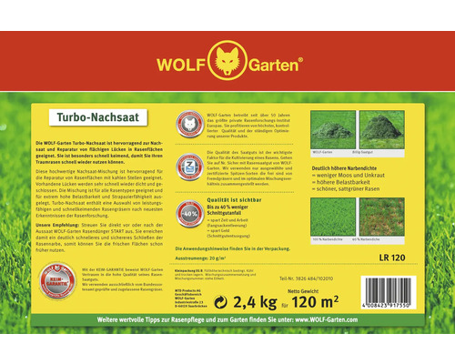 Graines de gazon Wolf Garten Turbo-Nachsaat pour 120 mètres carrés