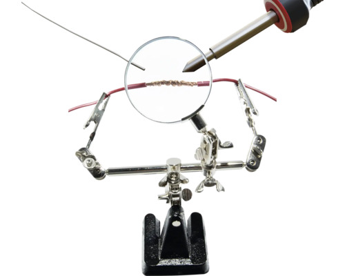 Station de soudage avec loupe et pinces crocodiles pour souder des câbles