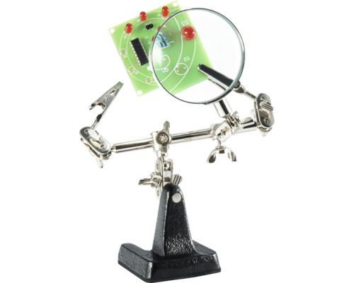 Outil troisième main avec loupe et circuit imprimé