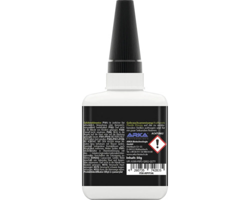 Colle liquide dans une bouteille en plastique avec symbole de sécurité