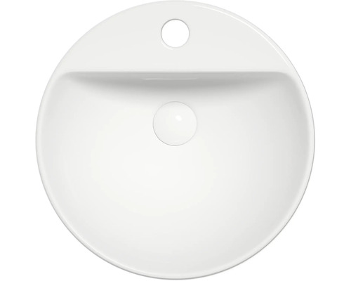 Aufsicht auf ein rundes Waschbecken aus Keramik