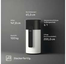 Warmwasserspeicher mit den Massen Durchmesser 65,0 cm, Höhe 147,8 cm und Gewicht 100 kg