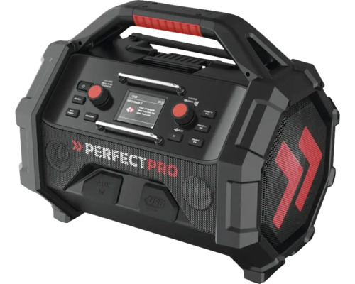 Radio de chantier avec réception radio numérique, connexion USB et poignée de transport