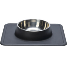 Écuelle Karlie Dex support à écuelle silicone noir env. 26 x 23 x 4,5 cm avec écuelle acier inoxydable, adapté au lave-vaisselle, 350 ml