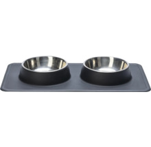 Gamelle double pour chien en acier inoxydable avec support en plastique