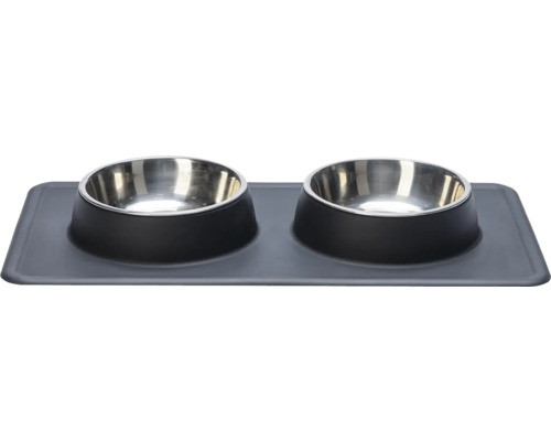 Gamelle double pour chien en acier inoxydable avec support en plastique