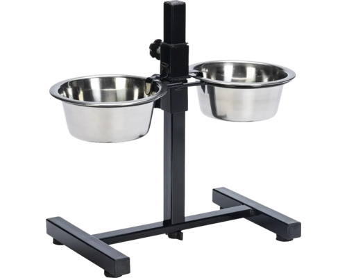 Double support pour gamelles Karlie twin feeder hauteur réglable jusqu'à 30 cm avec deux gamelles inox ø 13 cm, respectivement 380 ml