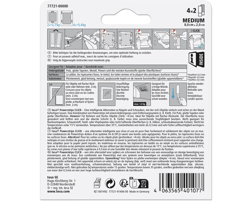 tesa Powerstrips CLICK Medium 8 x 2 centimètres