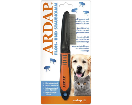 Soin des poils ARDAP® brosse à puces et poussière pour chiens et chats avec manche en plastique pour un diagnostic sûr et pour élimination en profondeur des puces et poux ARDAP Peigne antipuces et antipoussière pour chiens et chats
