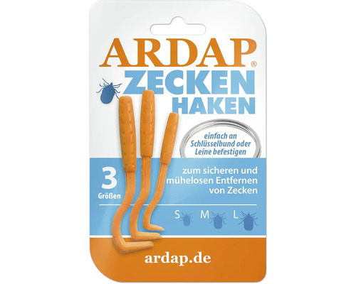 Zeckenentferner ARDAP® Zeckenhaken Kunststoff 3 Stück zum sicheren und mühelosen Entfernen von Zecken, einfach an Schlüsselbund oder Leine befestigen
