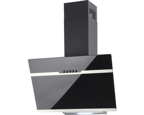 Hotte d''aspiration noire avec écran en verre et boutons de commande.