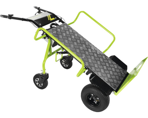 Diable électrique avec plateforme métallique et quatre roues