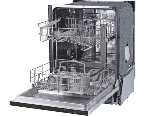 Lave-vaisselle ouvert avec paniers à vaisselle sortis