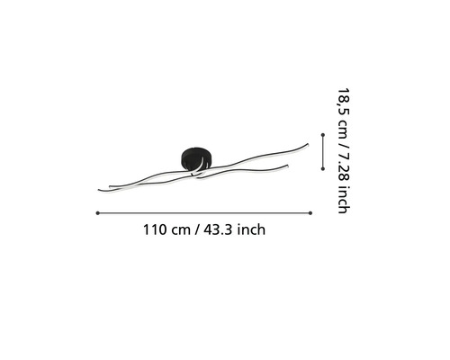 Abmessungen der LED Deckenleuchte, 110 cm breit und 18,5 cm hoch