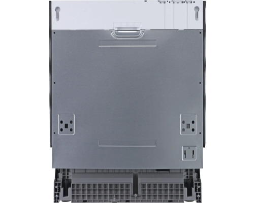 Rückansicht eines Geschirrspülers zur Veranschaulichung der Anschlüsse und Montagepunkte.