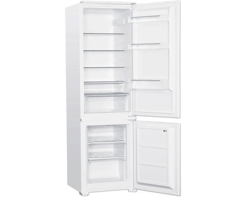 Geöffneter, freistehender Kühlschrank mit Gefrierfach