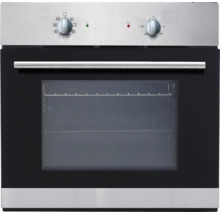 Four encastrable avec porte en verre noir et commandes.