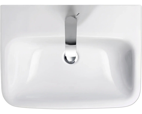 Vue de dessus d''un lavabo en céramique blanche avec robinet