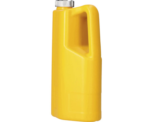 Bidon en plastique jaune avec poignée et bouchon à vis argenté