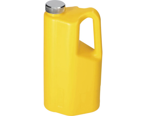 Bidon jaune en plastique avec bouchon à vis et poignée