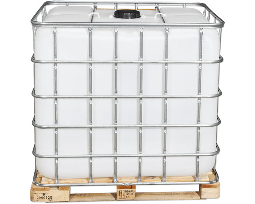 Weißer IBC Container mit Gitterbox und Palette
