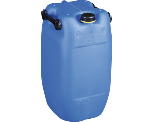 Jerrican en plastique bleu avec poignées et bouchon à vis