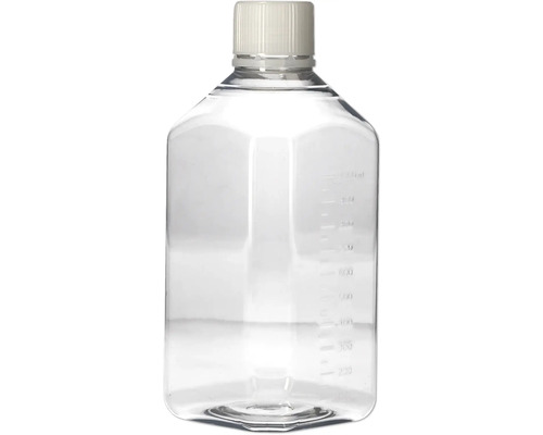 Bouteille en verre transparent avec bouchon à vis et graduation en millilitres