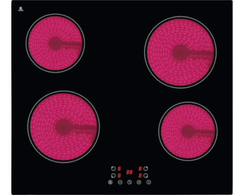 Plaque de cuisson vitrocéramique avec quatre zones de cuisson