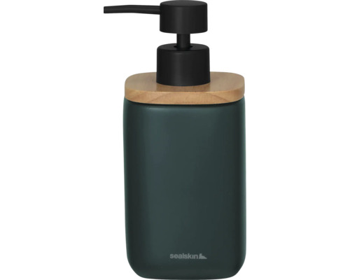 Distributeur de savon Sealskin Mind vert foncé mat 800671 Distributeur de savon avec couvercle en bois