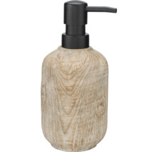 Seifenspender aus Keramik mit Holzstruktur und schwarzem Spenderkopf