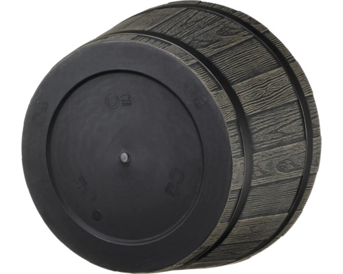 Blumentopf in Form eines Holzfasses aus Kunststoff