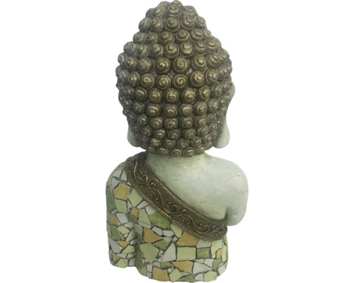 Rückansicht einer Buddha Statue mit Mosaikmuster