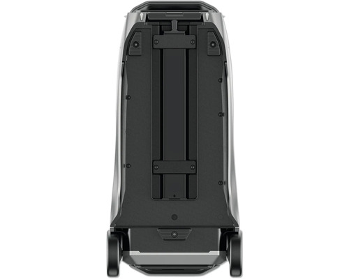 Vue arrière d''un aspirateur noir avec roues