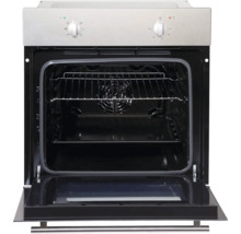 Four encastrable avec porte ouverte, grille et fonction de circulation d''air.