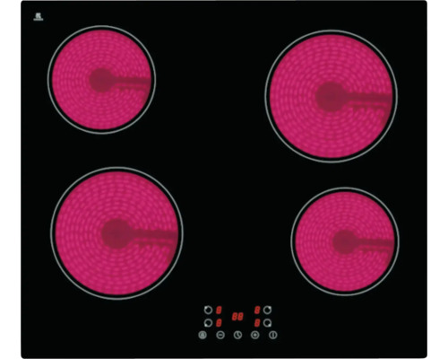 Plaque vitrocéramique avec quatre zones de cuisson en marche