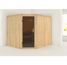 Ecksauna mit Glastür und Holzverkleidung