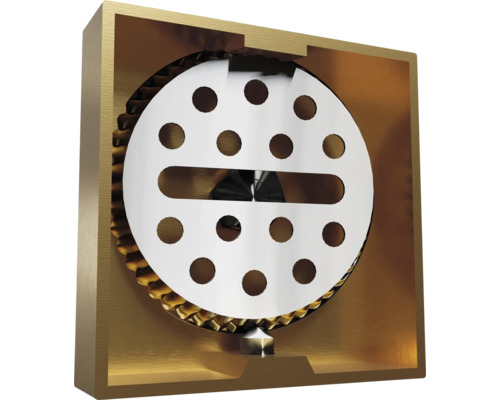 Querschnitt eines Lüftungsgerätes mit einem perforierten Rotor in einem Gehäuse