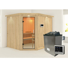 Ecksauna mit Saunaofen und Saunasteuerung