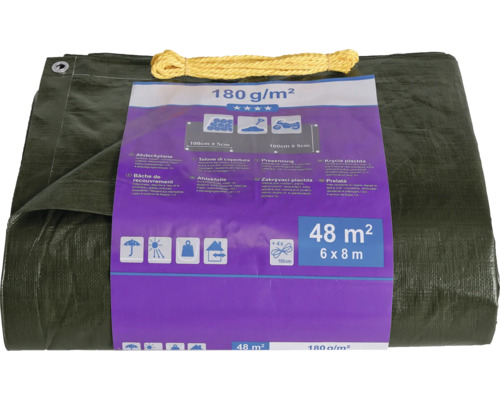 Abdeckplane 6 x 8 Meter, 48 Quadratmeter mit gelber Befestigungsschnur