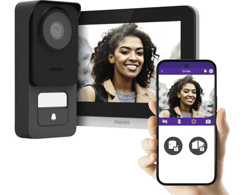 Sonnette Philips avec caméra de surveillance, moniteur et application pour smartphone