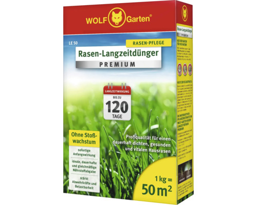 Wolf Garten Rasen Langzeitdünger Premium Packung für Rasenpflege