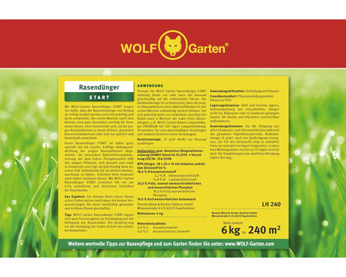 Wolf Garten Rasendünger Start, 6 Kilogramm für 240 Quadratmeter