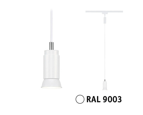 Weisse Pendelleuchte mit Kabelsystem