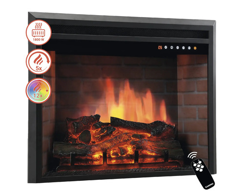 Cheminée électrique avec chauffage de 1800 watts, cinq réglages de flamme et douze couleurs, télécommande incluse
