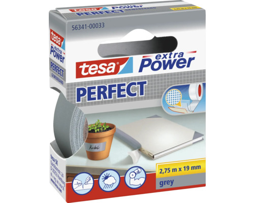 tesa extra Power Perfect Gewebeband grau 2,75m x 19mm Tesa extra Power Perfect Gewebeband, graue Ausführung, 2,75 m x 19 mm