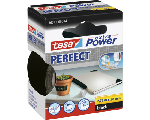Ruban toilé tesa extra Power Perfect noir 275 m x 38 mm Tesa Extra Power Perfect Ruban textile, 2,75 m x 38 mm, noir