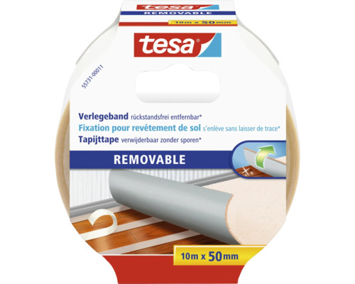 Tesa Ruban de fixation pour revêtement de sol, s''enlève sans laisser de trace, 10 mètres x 50 millimètres