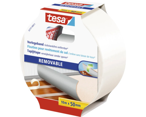 Ruban de fixation Tesa pour revêtement de sol, s''enlève sans laisser de trace, 10 mètres x 50 millimètres