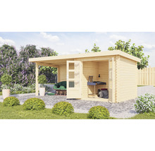 Gartenhaus Karibu Noorvik 2 inkl. Anbaudach 3 m, Rückwand 554 x 273 cm natur
